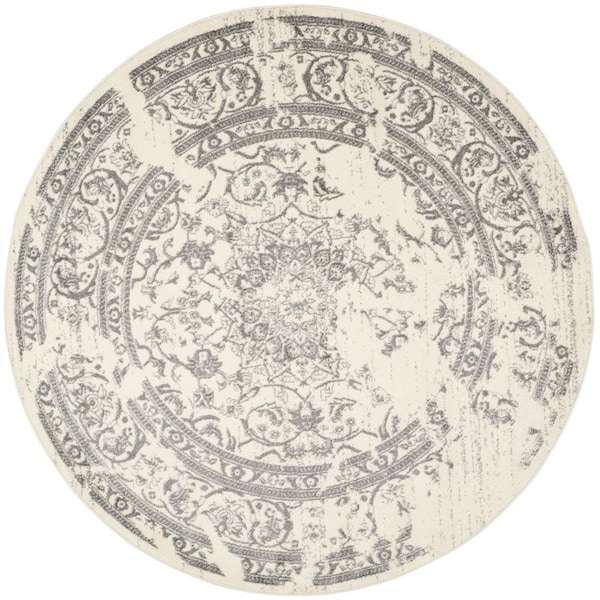 Flowers First 9 x 9 ft. Round Adirondack Power Loomed Round Rug, Ivory & Silver FL2149508 - main